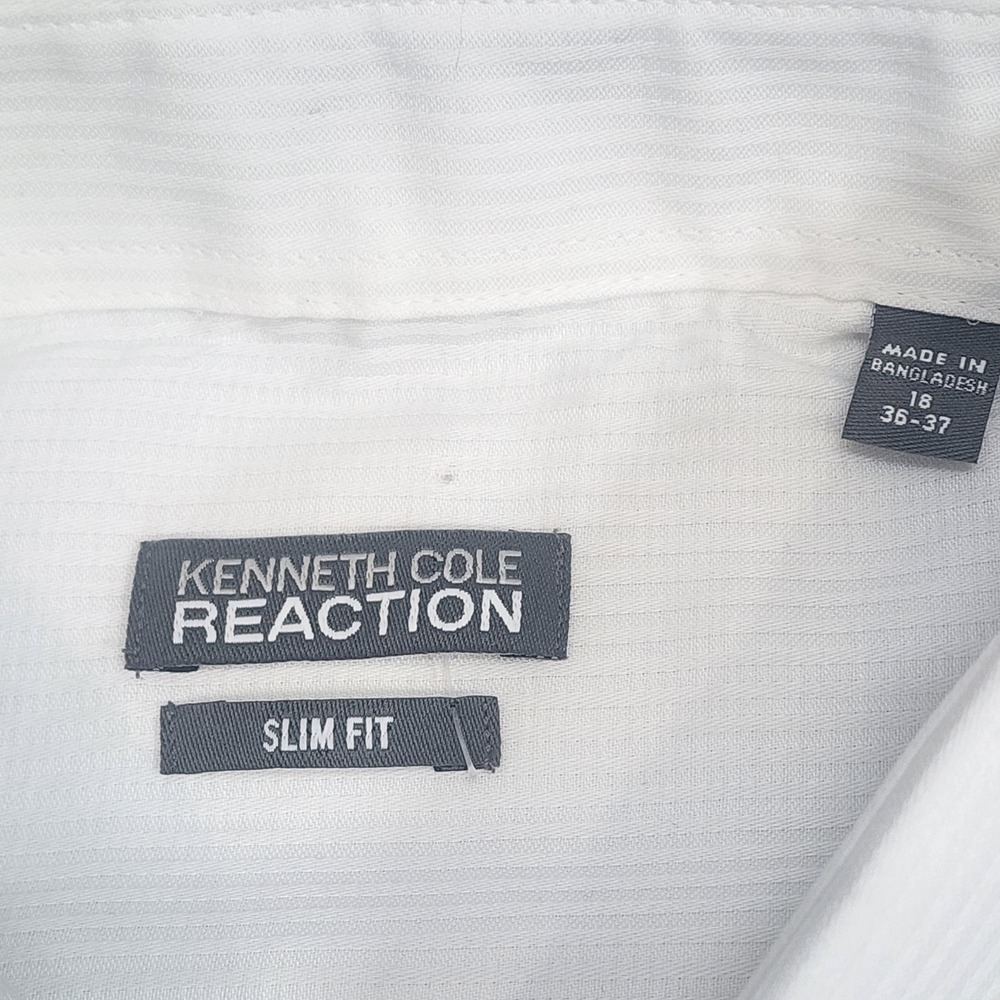Kenneth Cole Reaction Dress Shirt White Tonal Stripe Slim Fit‎ Mens 18 36-37 NEW - Picture 6 of 9